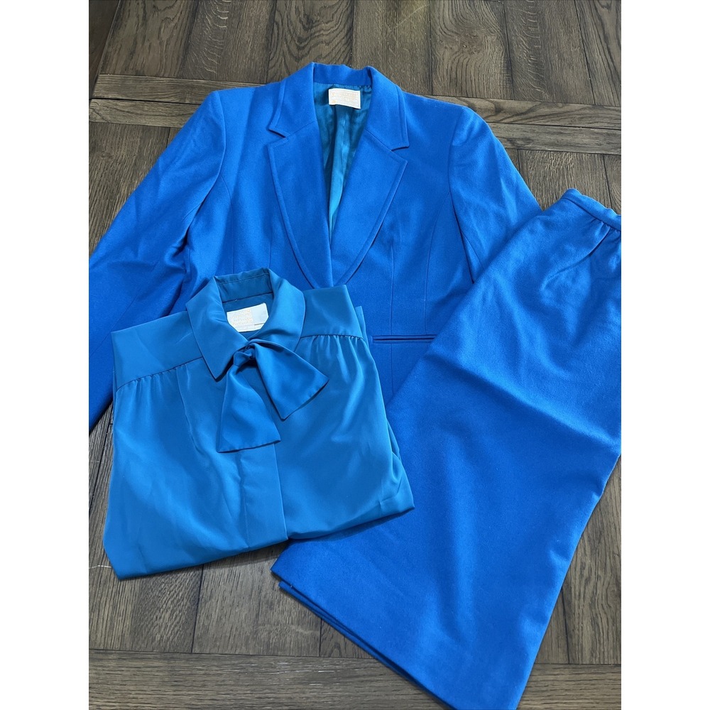 VTG EUC‎ Women Pendleton Teal Wool 3 Piece Suit Skirt Blouse & Blazer Size 10
